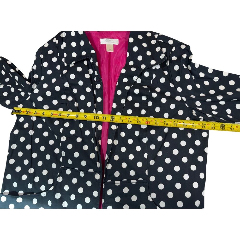 CJ Banks 1X Black Blazer White Polka Dots Lined Pockets - Picture 10 of 11